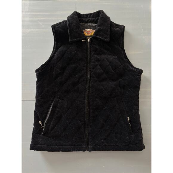 Harley-Davidson Black Quilted Velvet Vest Womens X-Small Eagle Graphic - Picture 2 of 6